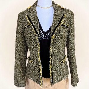 Channel Style Tweed Blazer | Black and Yellow Fringe | Petite 6